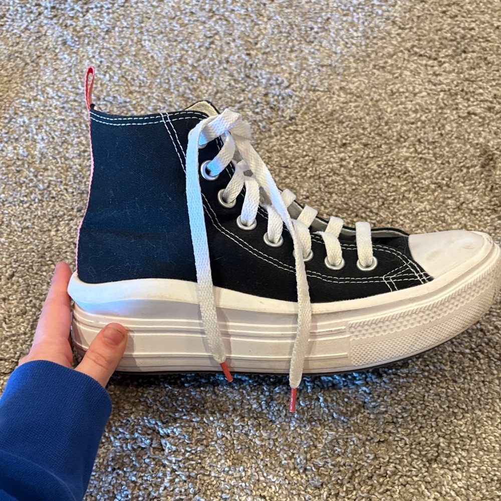 Black Converse High-Top Sneakers with Pink Heel Tabs - Picture 3 of 5
